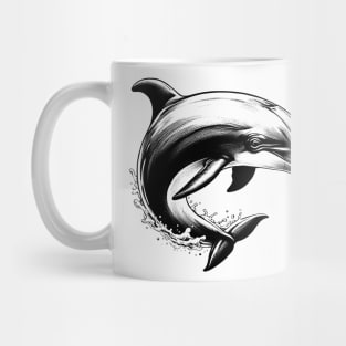 Stick Figure of a Dolphin in Black Ink Mug